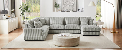 129 Oversized Sectional Sofa U-shaped Sofa Couch Modern Sofa Upholstered in Soft Corduroy with a Chaise Lounge for Living Room, Grey