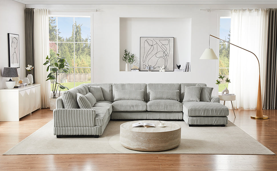 129 Oversized Sectional Sofa U-shaped Sofa Couch Modern Sofa Upholstered in Soft Corduroy with a Chaise Lounge for Living Room, Grey
