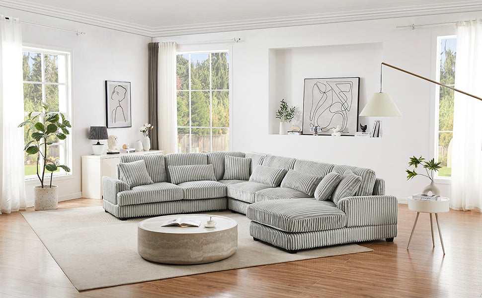 129 Oversized Sectional Sofa U-shaped Sofa Couch Modern Sofa Upholstered in Soft Corduroy with a Chaise Lounge for Living Room, Grey