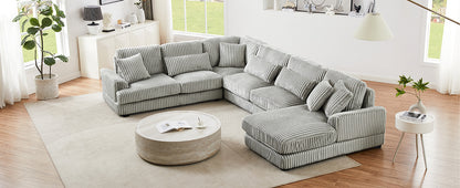 129 Oversized Sectional Sofa U-shaped Sofa Couch Modern Sofa Upholstered in Soft Corduroy with a Chaise Lounge for Living Room, Grey