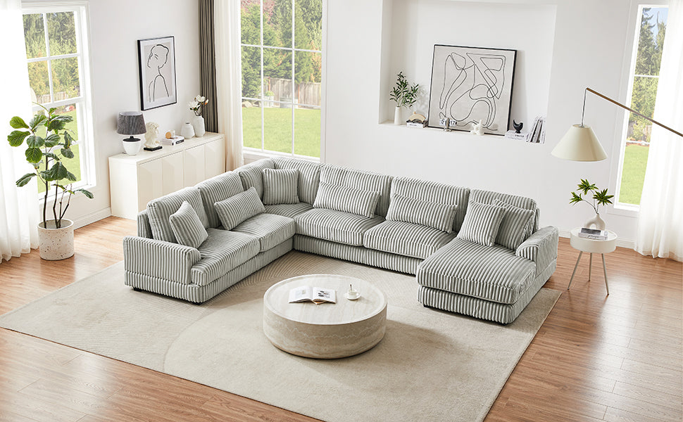 129 Oversized Sectional Sofa U-shaped Sofa Couch Modern Sofa Upholstered in Soft Corduroy with a Chaise Lounge for Living Room, Grey