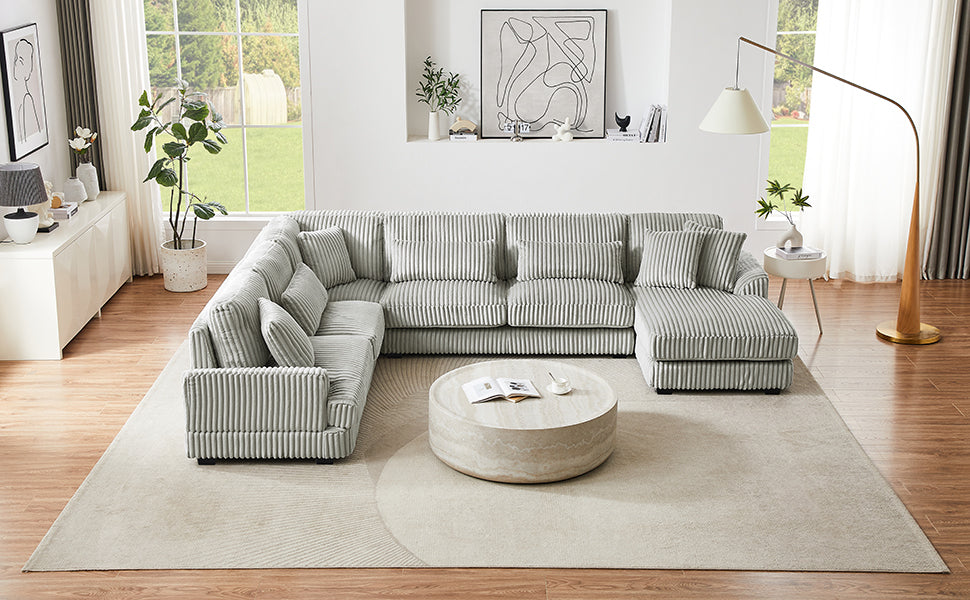 129 Oversized Sectional Sofa U-shaped Sofa Couch Modern Sofa Upholstered in Soft Corduroy with a Chaise Lounge for Living Room, Grey