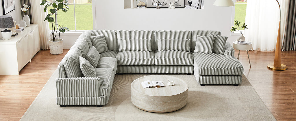 129 Oversized Sectional Sofa U-shaped Sofa Couch Modern Sofa Upholstered in Soft Corduroy with a Chaise Lounge for Living Room, Grey