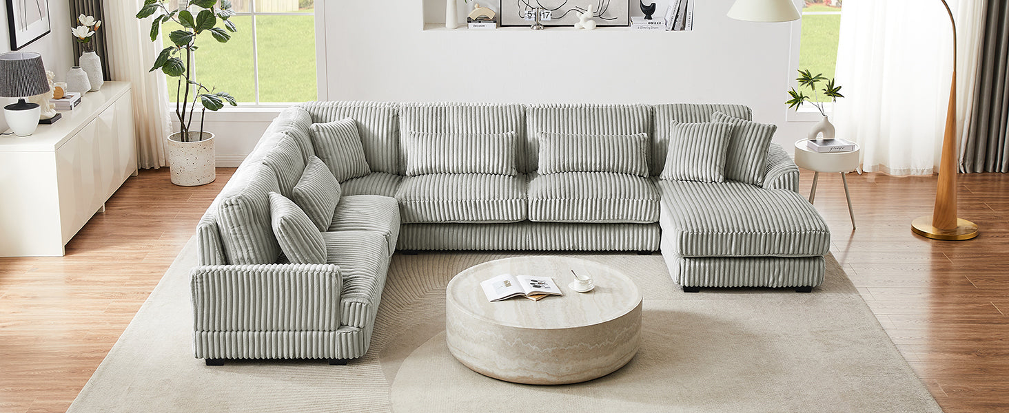 129 Oversized Sectional Sofa U-shaped Sofa Couch Modern Sofa Upholstered in Soft Corduroy with a Chaise Lounge for Living Room, Grey