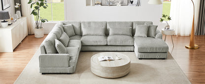 129 Oversized Sectional Sofa U-shaped Sofa Couch Modern Sofa Upholstered in Soft Corduroy with a Chaise Lounge for Living Room, Grey