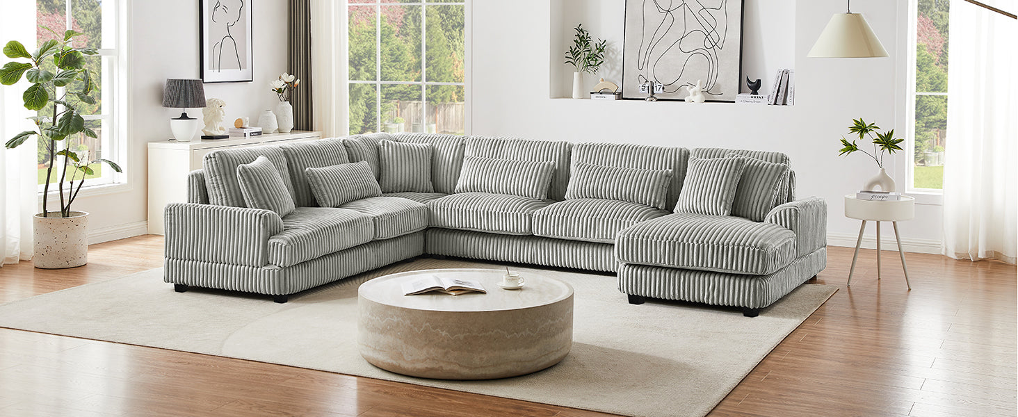 129 Oversized Sectional Sofa U-shaped Sofa Couch Modern Sofa Upholstered in Soft Corduroy with a Chaise Lounge for Living Room, Grey