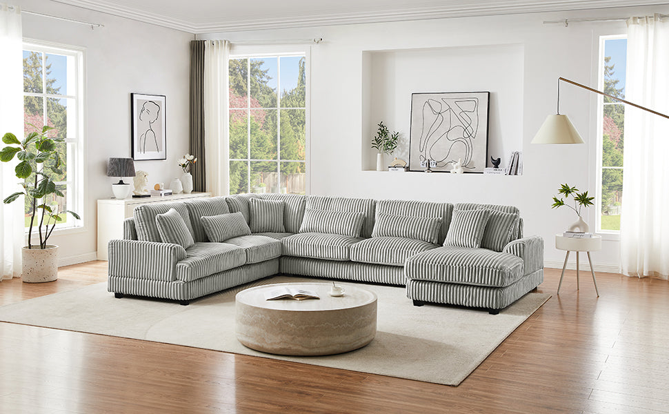 129 Oversized Sectional Sofa U-shaped Sofa Couch Modern Sofa Upholstered in Soft Corduroy with a Chaise Lounge for Living Room, Grey