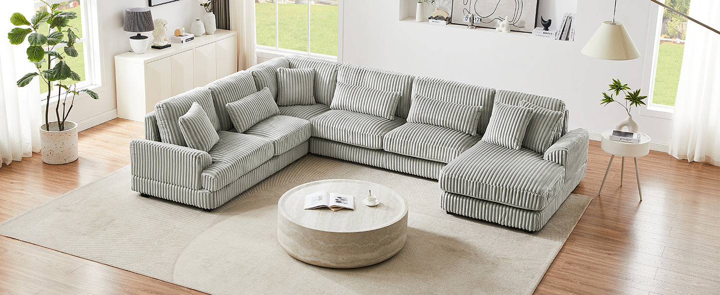 Modern Grey U-Shaped Corduroy Sectional with Chaise