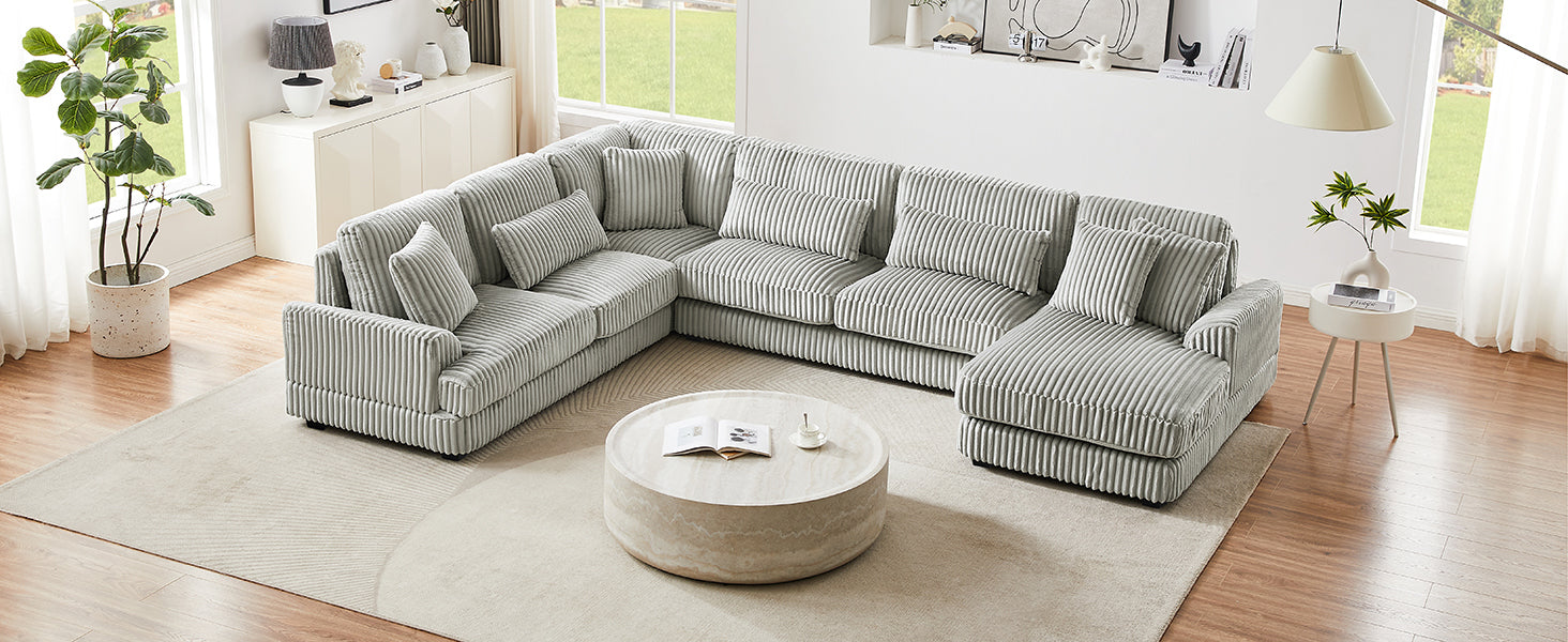 Modern Grey U-Shaped Corduroy Sectional with Chaise