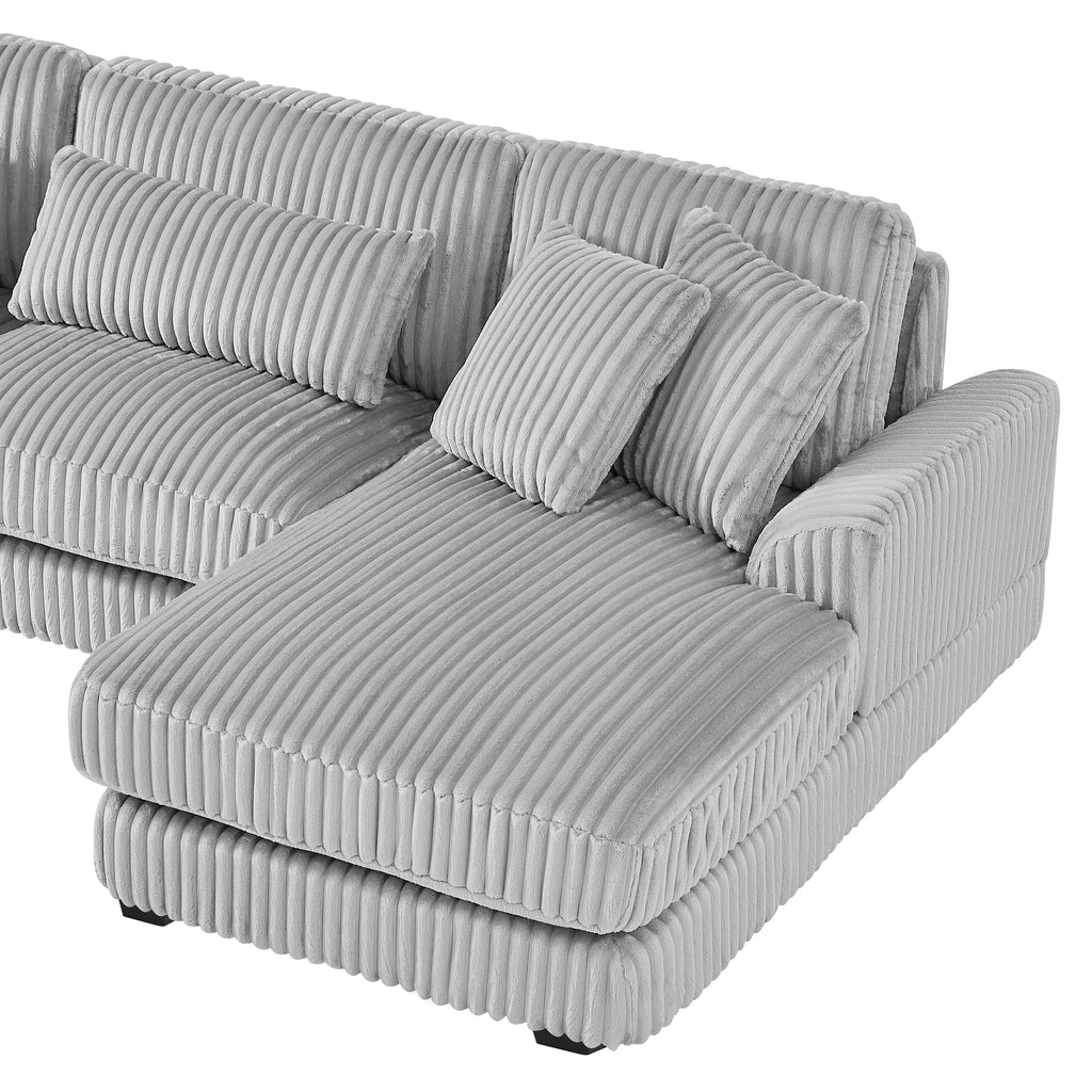 Modern Grey U-Shaped Corduroy Sectional with Chaise