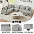 129 Oversized Sectional Sofa U-shaped Sofa Couch Modern Sofa Upholstered in Soft Corduroy with a Chaise Lounge for Living Room, Grey