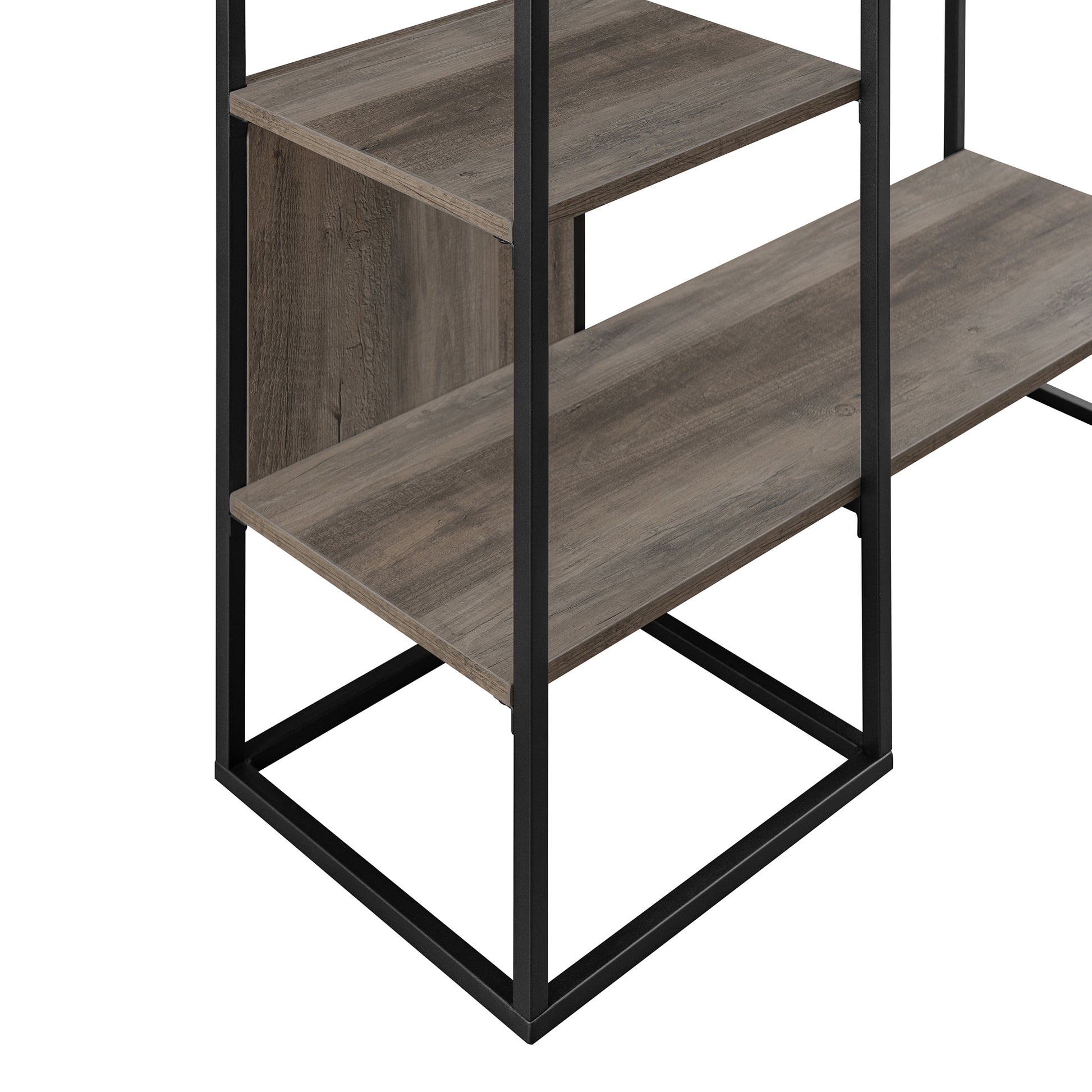 Modern Metal and Wood Hall Tree with Hanging Storage – Grey Wash