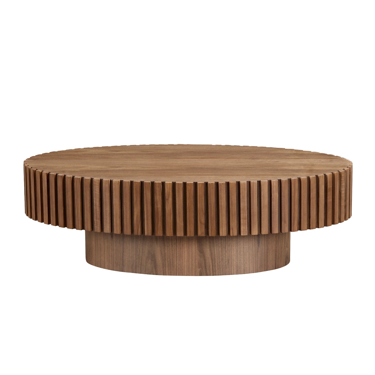 Modern Handcraft Drum Coffee Table Length 43.7 inch Ellipse Coffee Table for Living Room,Small Coffee Table with Sturdy Pedestal,Walnut MDF