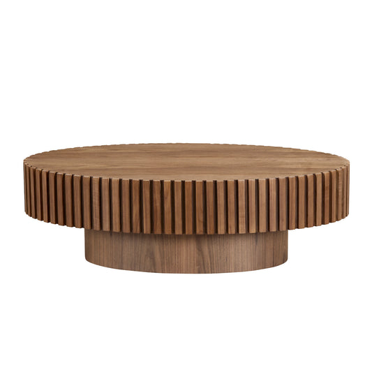 Modern Handcraft Drum Coffee Table Length 43.7 inch Ellipse Coffee Table for Living Room,Small Coffee Table with Sturdy Pedestal,Walnut MDF