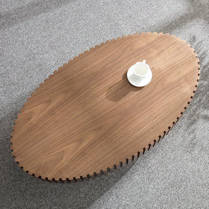 Modern Handcraft Drum Coffee Table Length 43.7 inch Ellipse Coffee Table for Living Room,Small Coffee Table with Sturdy Pedestal,Walnut MDF
