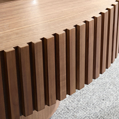 Modern Handcraft Drum Coffee Table Length 43.7 inch Ellipse Coffee Table for Living Room,Small Coffee Table with Sturdy Pedestal,Walnut MDF