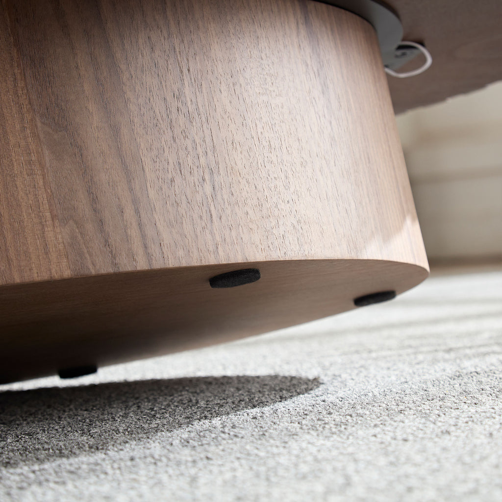 Modern Handcraft Drum Coffee Table Length 43.7 inch Ellipse Coffee Table for Living Room,Small Coffee Table with Sturdy Pedestal,Walnut MDF