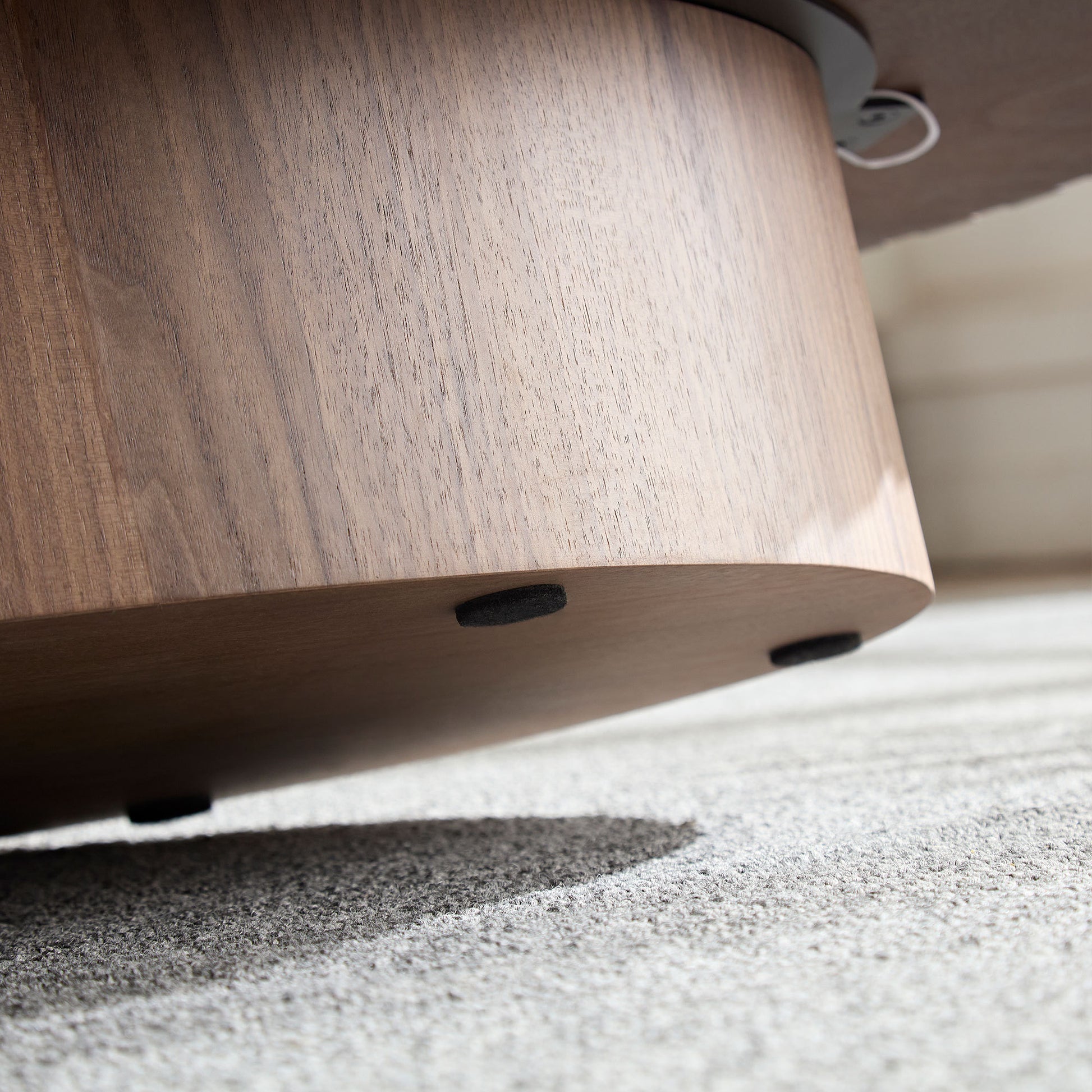 Modern Handcraft Drum Coffee Table Length 43.7 inch Ellipse Coffee Table for Living Room,Small Coffee Table with Sturdy Pedestal,Walnut MDF