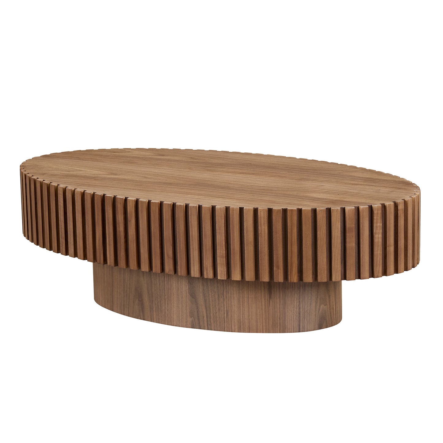 Modern Handcraft Drum Coffee Table Length 43.7 inch Ellipse Coffee Table for Living Room,Small Coffee Table with Sturdy Pedestal,Walnut MDF
