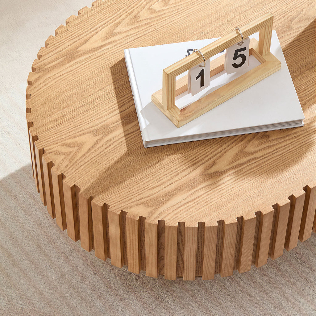 43.70Inch Modern Handcraft Drum Coffee Table Oval Coffee Table for Living Room,Small Wooden Coffee Table with Sturdy Pedestal for Office,ASH Color