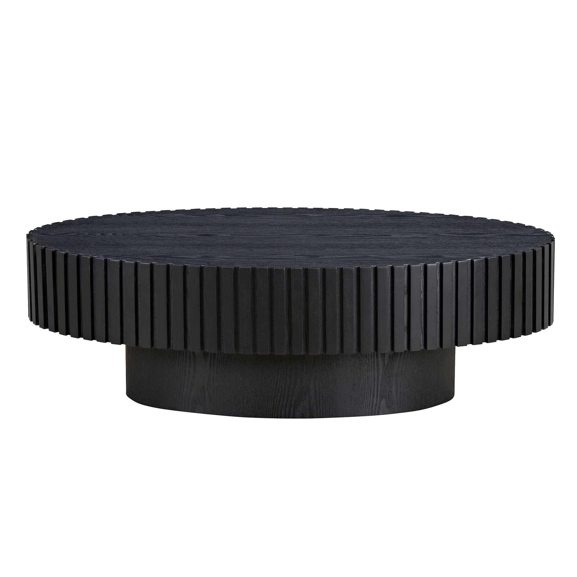 Modern Handcraft Drum Coffee Table Length 43.7 inch Ellipse Coffee Table for Living Room,Small Coffee Table with Sturdy Pedestal,Black MDF