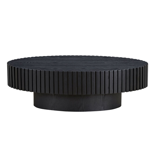 Modern Handcraft Drum Coffee Table Length 43.7 inch Ellipse Coffee Table for Living Room,Small Coffee Table with Sturdy Pedestal,Black MDF