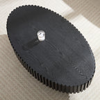 Modern Handcraft Drum Coffee Table Length 43.7 inch Ellipse Coffee Table for Living Room,Small Coffee Table with Sturdy Pedestal,Black MDF