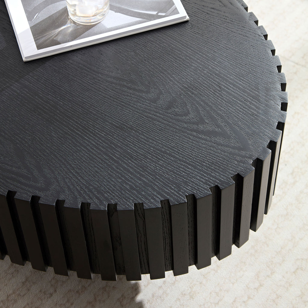Modern Handcraft Drum Coffee Table Length 43.7 inch Ellipse Coffee Table for Living Room,Small Coffee Table with Sturdy Pedestal,Black MDF