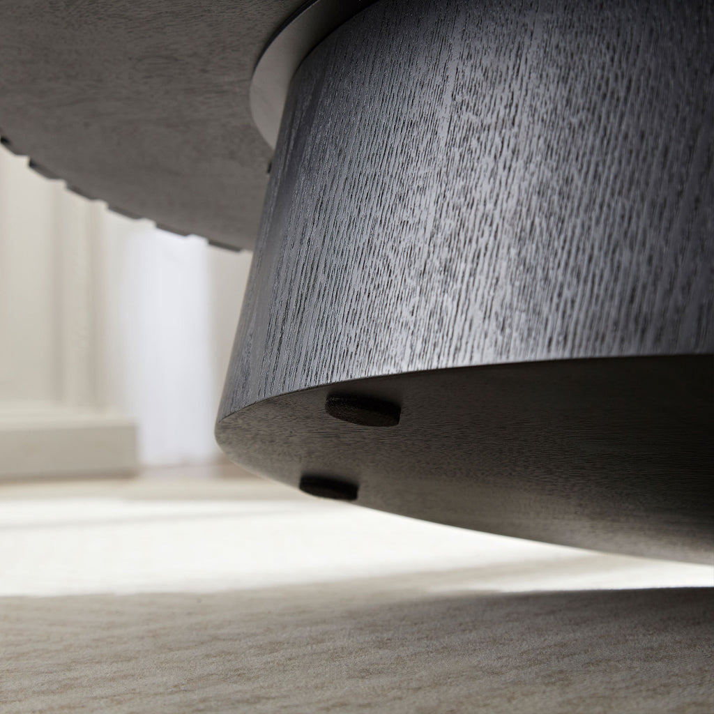 Modern Handcraft Drum Coffee Table Length 43.7 inch Ellipse Coffee Table for Living Room,Small Coffee Table with Sturdy Pedestal,Black MDF