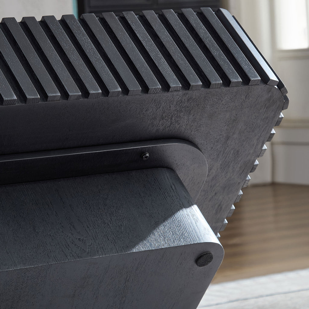 31.5 Inch Modern Handcraft Drum Coffee Table Square Coffee Table for Living Room,Small Wooden Coffee Table with Sturdy MDF Pedesta,Black Color Coffee Table