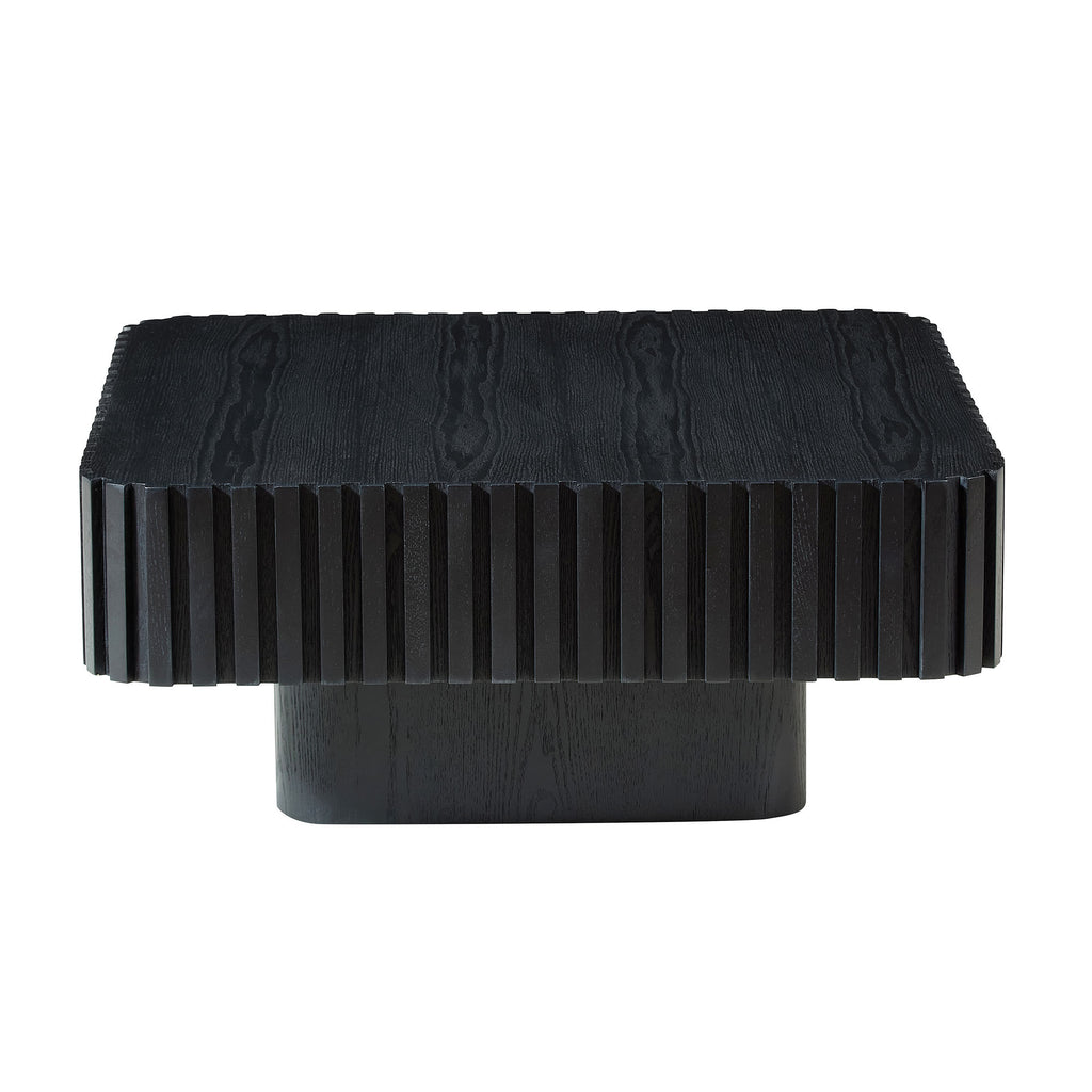 31.5 Inch Modern Handcraft Drum Coffee Table Square Coffee Table for Living Room,Small Wooden Coffee Table with Sturdy MDF Pedesta,Black Color Coffee Table