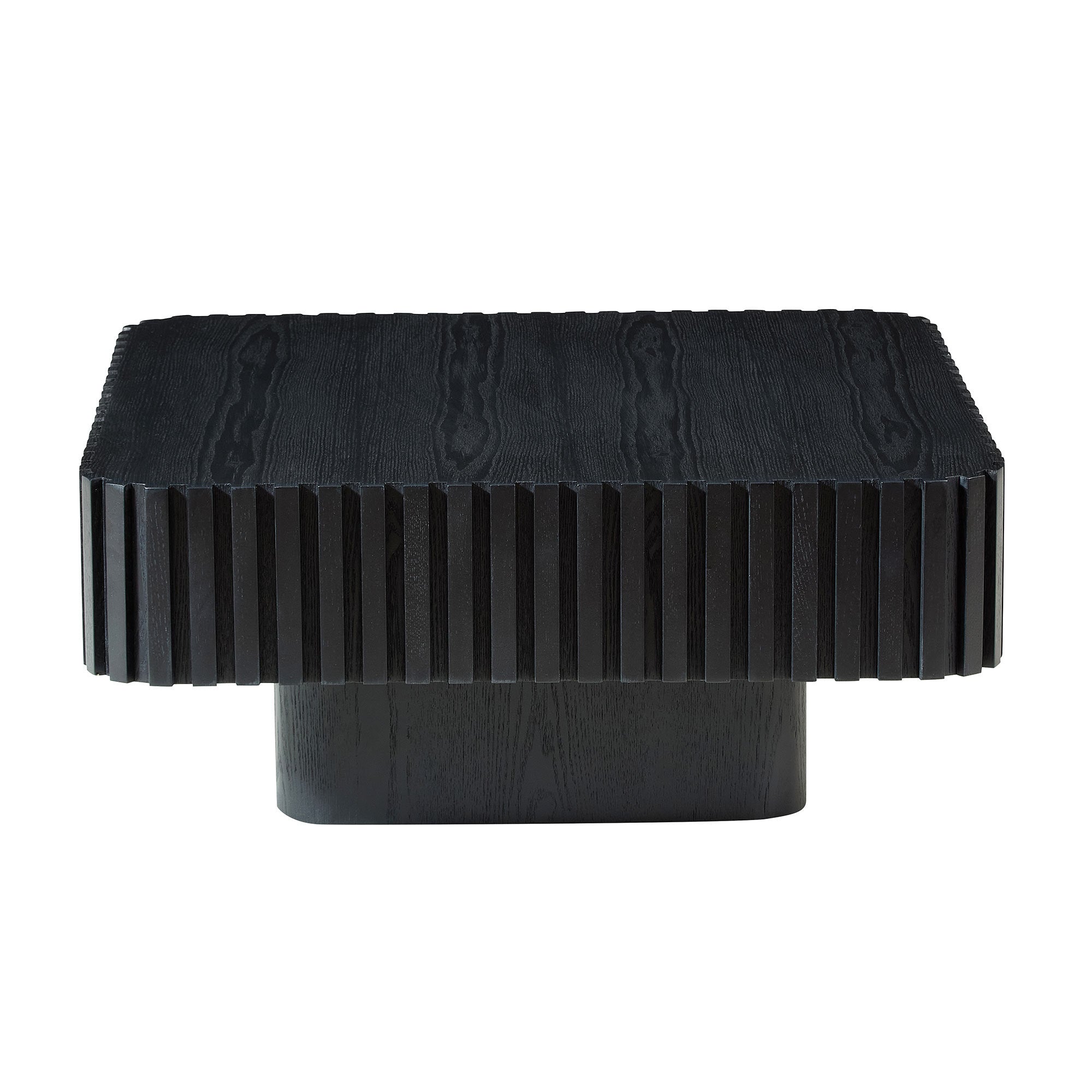 31.5 Inch Modern Handcraft Drum Coffee Table Square Coffee Table for Living Room,Small Wooden Coffee Table with Sturdy MDF Pedesta,Black Color Coffee Table