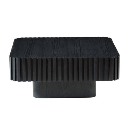 31.5 Inch Modern Handcraft Drum Coffee Table Square Coffee Table for Living Room,Small Wooden Coffee Table with Sturdy MDF Pedesta,Black Color Coffee Table