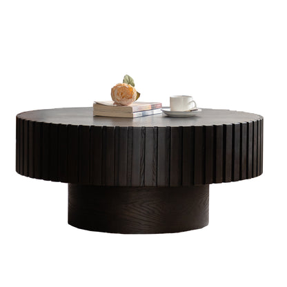 Round Coffee Table Handcrafted Relief Sturdy Pedestal Wooden Olive-Shaped Tea Table for Living Room Coffee Table