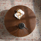 30.31' Round Coffee Table Handcrafted Relief Sturdy Pedestal Wooden Tea Table for Living Room no need to Assemble