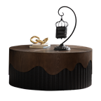 30.31' Round Coffee Table Handcrafted Relief Sturdy Pedestal Wooden Tea Table for Living Room no need to Assemble