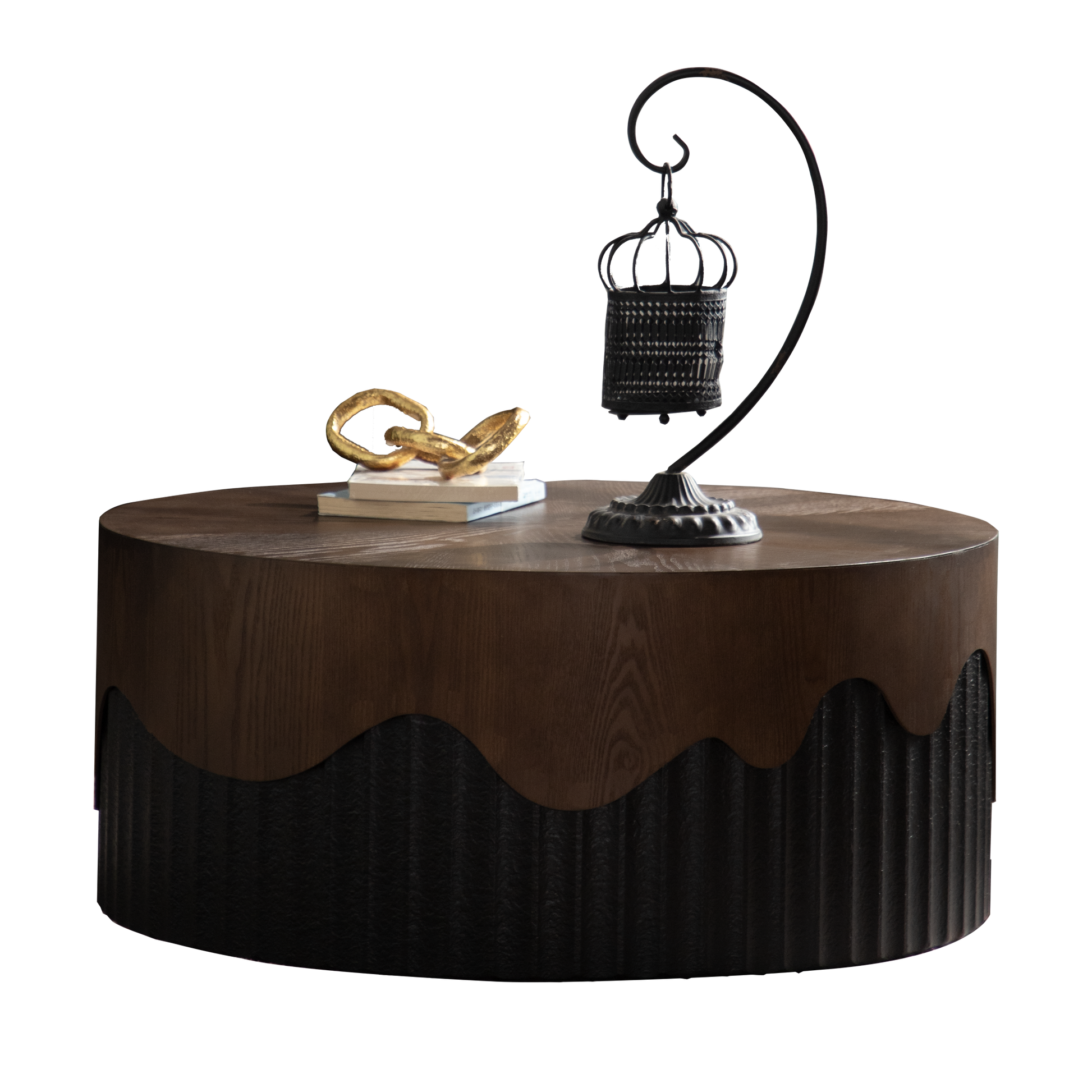 30.31' Round Coffee Table Handcrafted Relief Sturdy Pedestal Wooden Tea Table for Living Room no need to Assemble