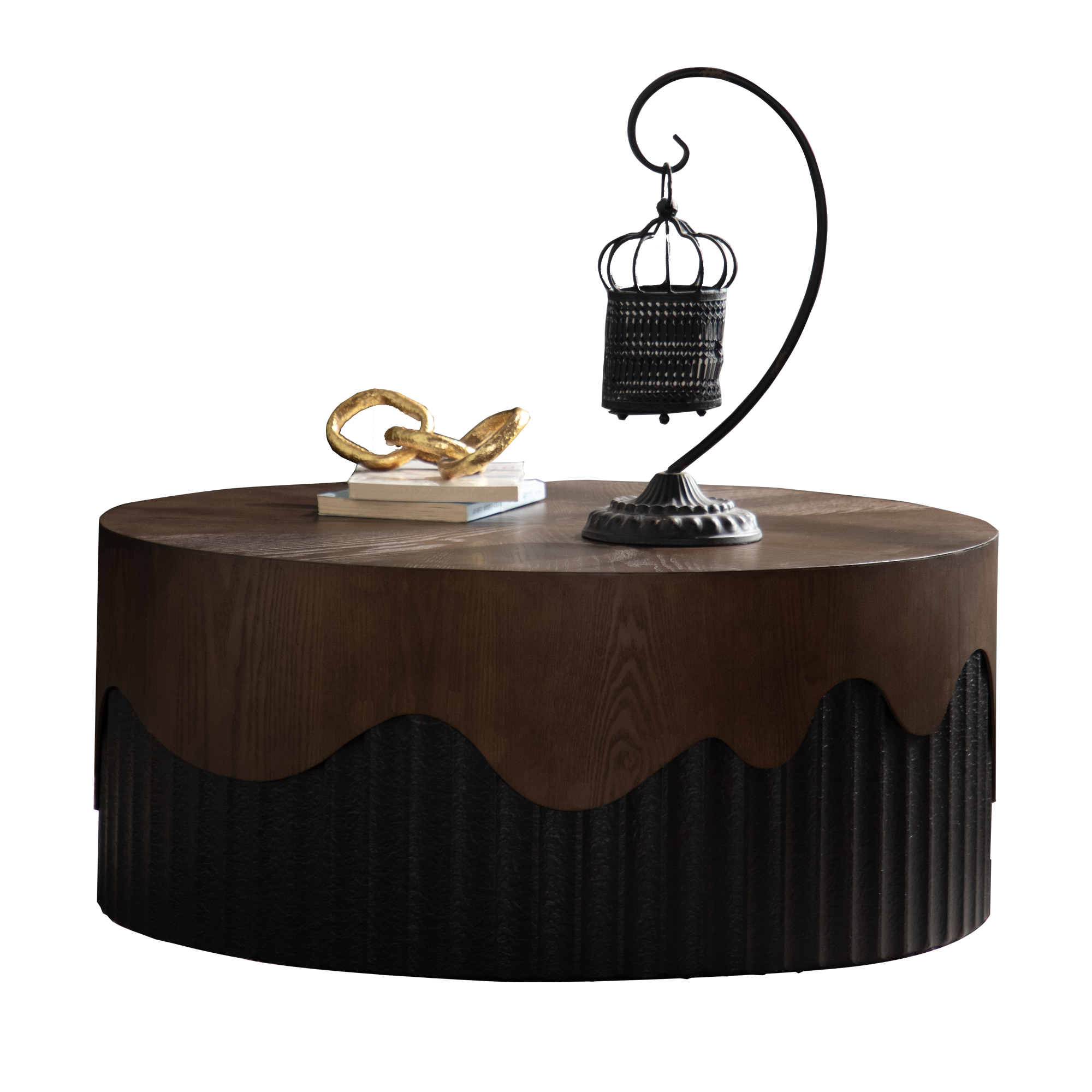 30.31' Round Coffee Table Handcrafted Relief Sturdy Pedestal Wooden Tea Table for Living Room no need to Assemble