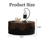 30.31' Round Coffee Table Handcrafted Relief Sturdy Pedestal Wooden Tea Table for Living Room no need to Assemble