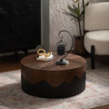 30.31' Round Coffee Table Handcrafted Relief Sturdy Pedestal Wooden Tea Table for Living Room no need to Assemble