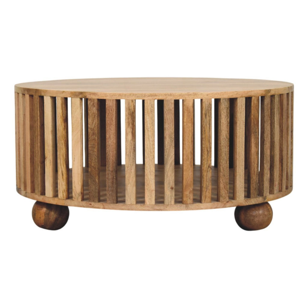 Modern Handmade Solid Wood Slatted Round Oak Coffee Table