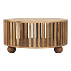 Modern Handmade Solid Wood Slatted Round Oak Coffee Table