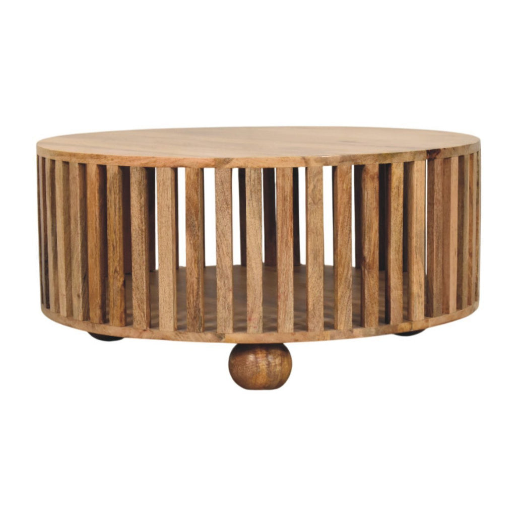Modern Handmade Solid Wood Slatted Round Oak Coffee Table