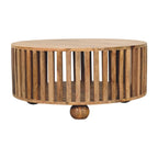 Modern Handmade Solid Wood Slatted Round Oak Coffee Table