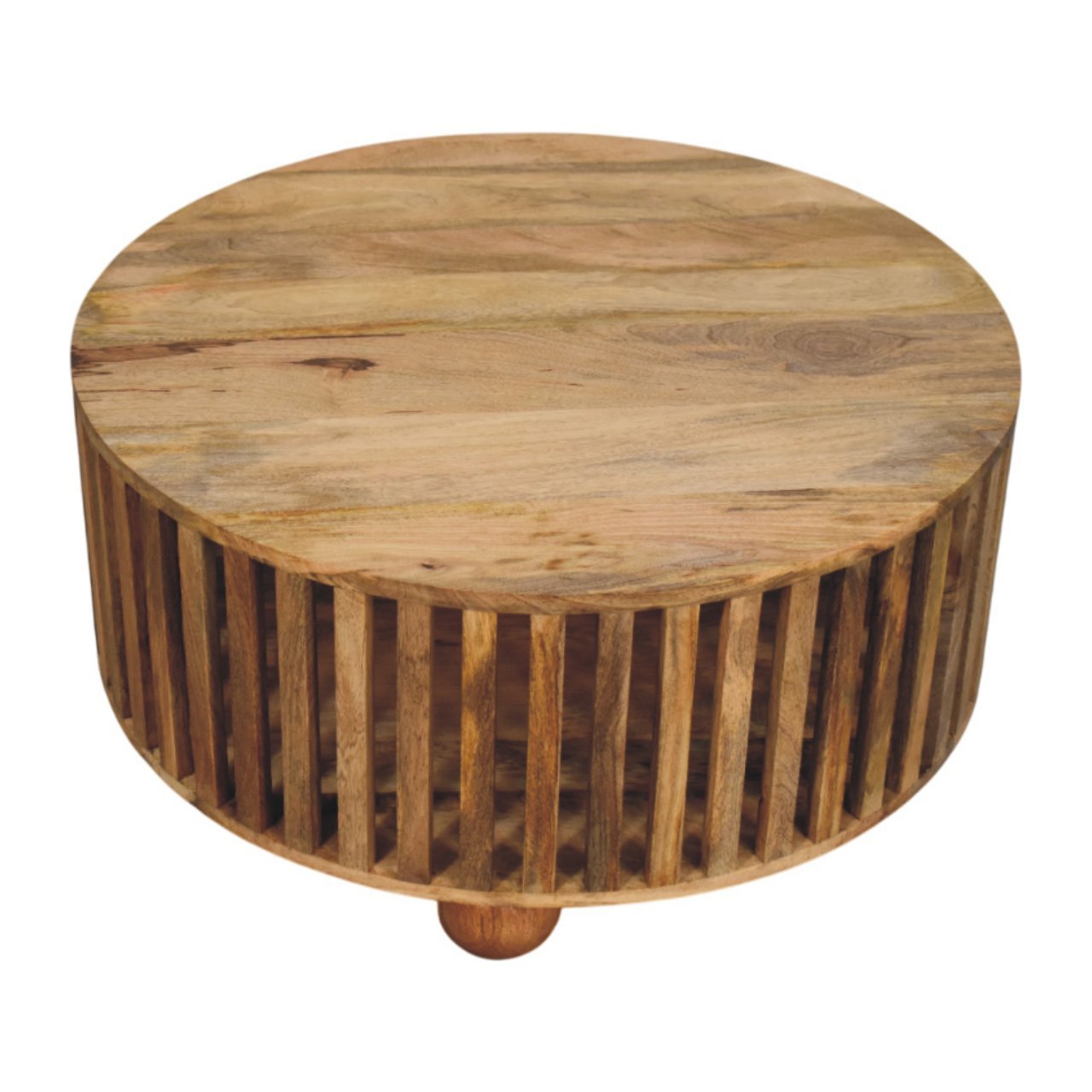 Modern Handmade Solid Wood Slatted Round Oak Coffee Table