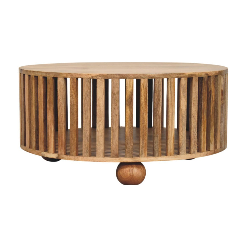 Modern Handmade Solid Wood Slatted Round Oak Coffee Table