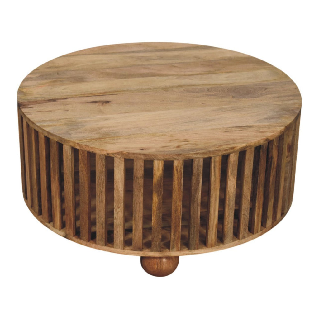 Modern Handmade Solid Wood Slatted Round Oak Coffee Table