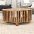 Modern Handmade Solid Wood Slatted Round Oak Coffee Table