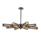 Modern Industrial 8-Light Black Gold Sputnik Chandelier.