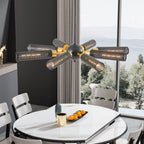 Modern Industrial 8-Light Black Gold Sputnik Chandelier.